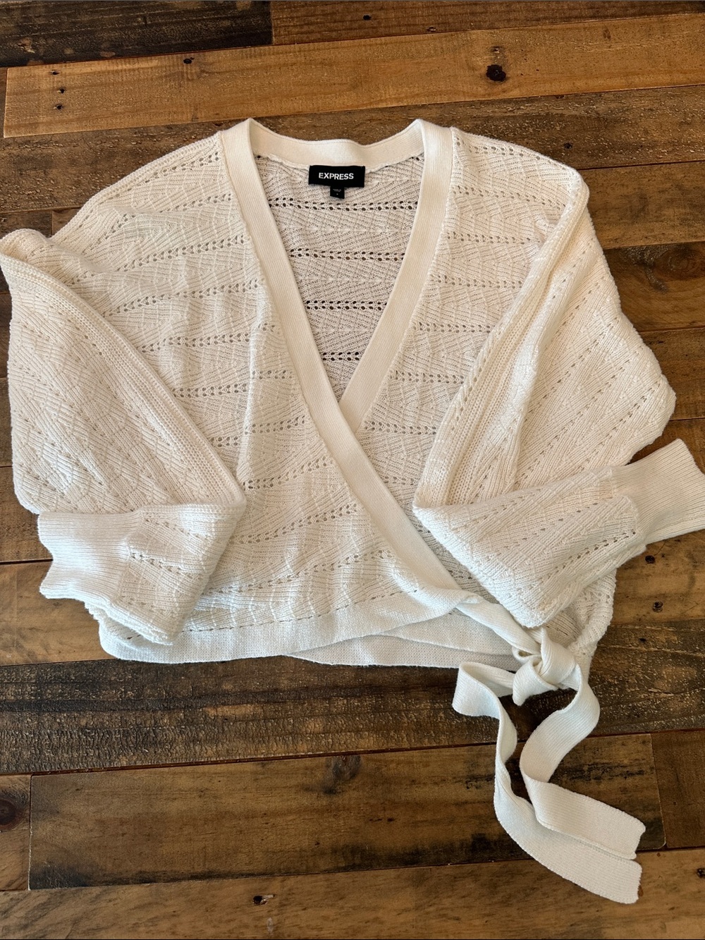 Express Cream Knit Wrap Cardigan
